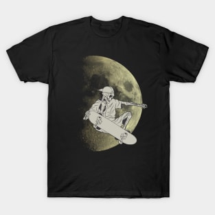 skeleton skateboarding on the moon T-Shirt